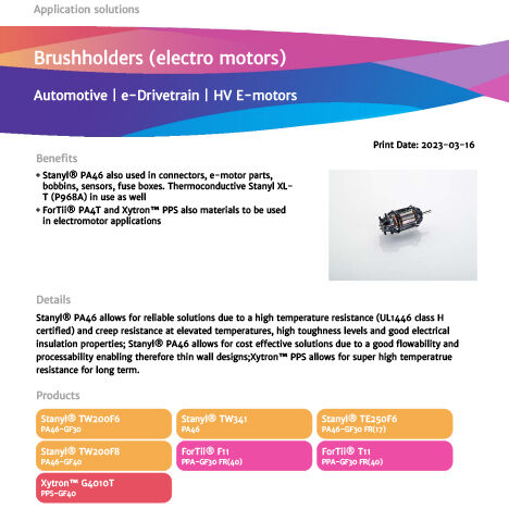 Brusholders (electro motors) Application Solutions