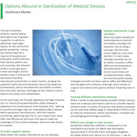 Options Abound in Sterilization of Medical Devices Article