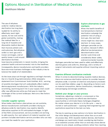 Options Abound in Sterilization of Medical Devices