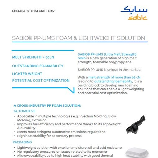 SABIC PP-UMS Foam & Lightweight Solution