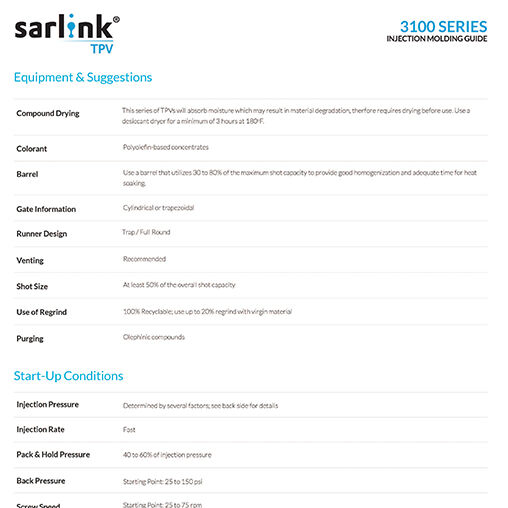 Sarlink 3100 Series Injection Molding Guide