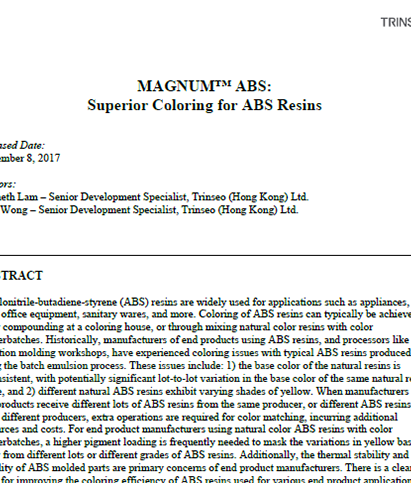 MAGNUM<sup>TM</sup> ABS: Superior Coloring for ABS Resins